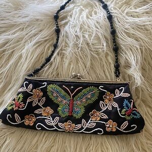 Black Beaded Clutch with Colorful Embroidery
